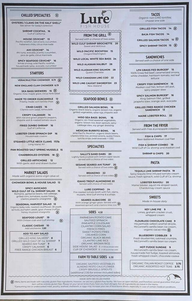 Lure Fish House - Camarillo, CA menu_pic