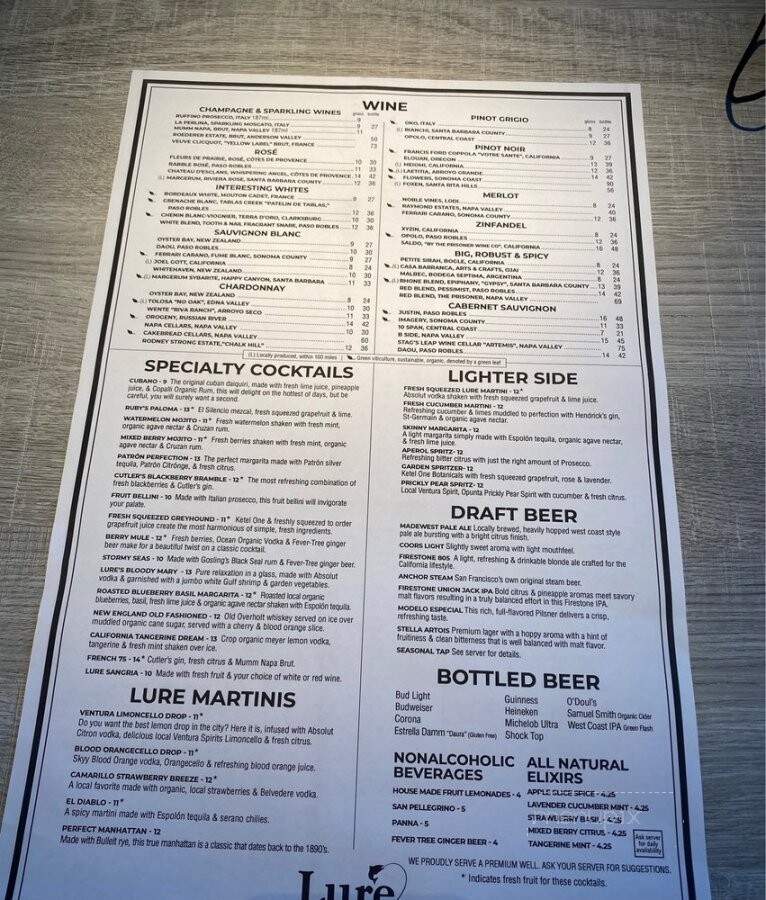 Lure Fish House - Camarillo, CA menu_pic