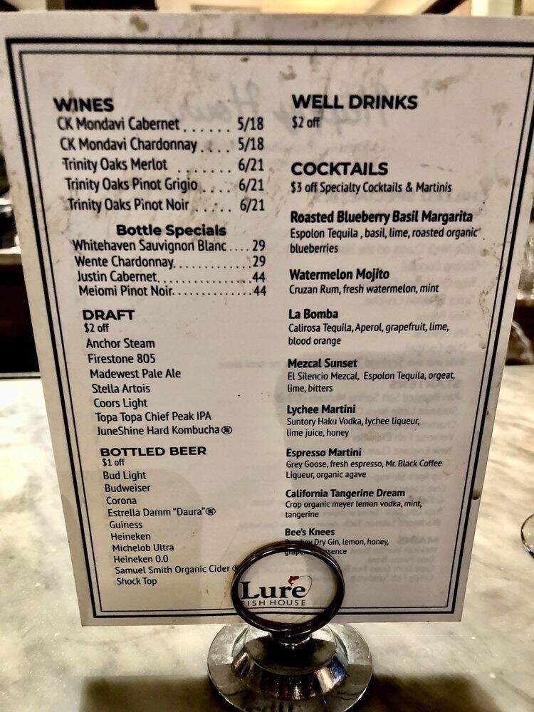 Lure Fish House - Camarillo, CA menu_pic