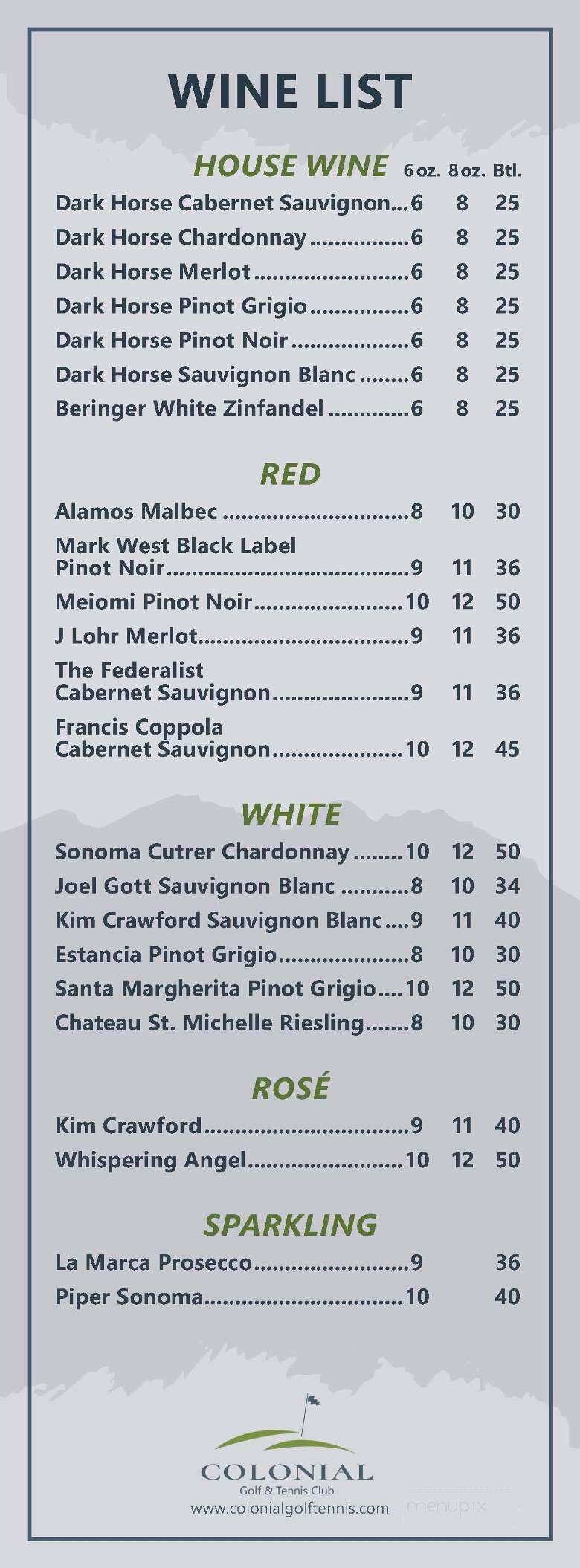 Squires Restaurant at Colonial Golf Tennis Club - Harrisburg, PA menu_pic