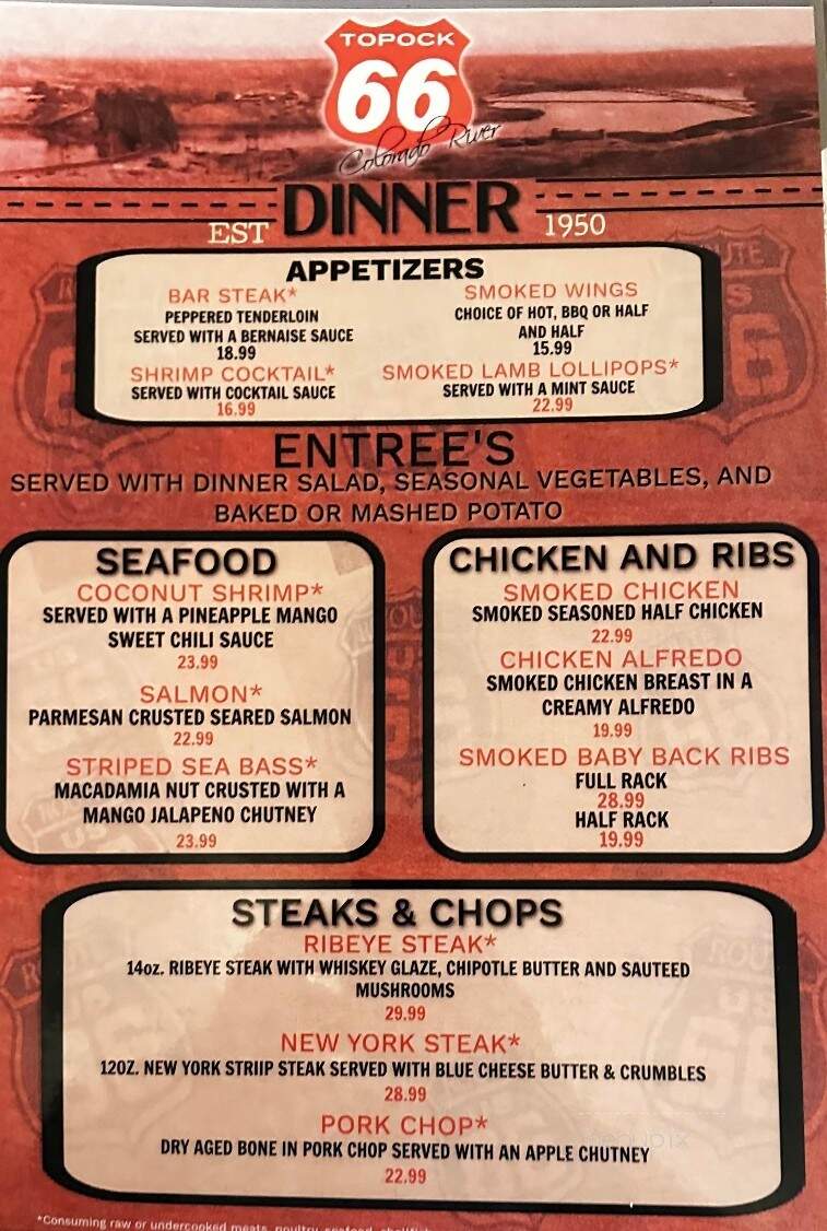 Topock Gorge Marina - Topock, AZ menu_pic