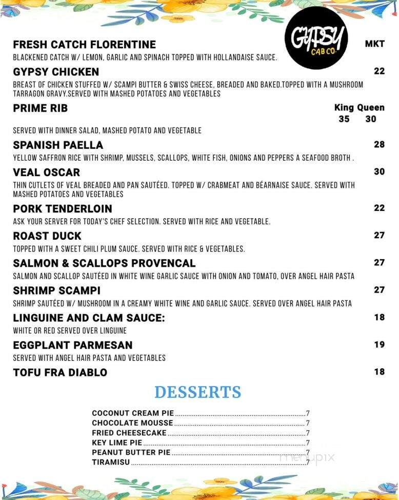 Gypsy Cab Co Restaurant - St Augustine, FL menu_pic
