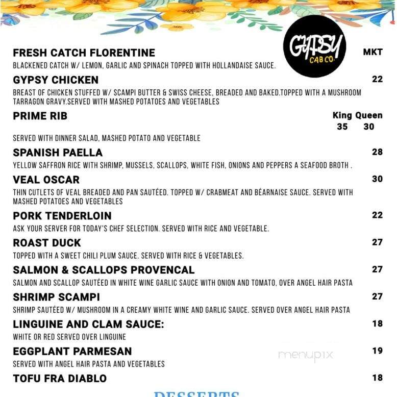 Gypsy Cab Co Restaurant - St Augustine, FL menu_pic