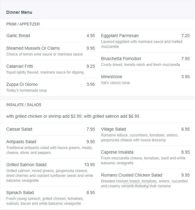 Salvatore Scallopini Italian - Birmingham, MI menu_pic