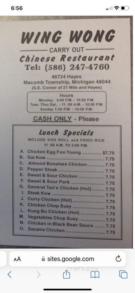 Wing Wong Carryout Restaurant - Macomb, MI menu_pic