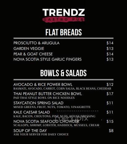 Trendz Cafe and Wine Bar - Dartmouth, NS menu_pic