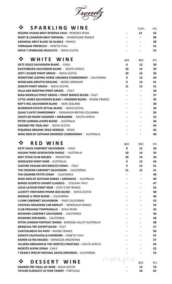 Trendz Cafe and Wine Bar - Dartmouth, NS menu_pic