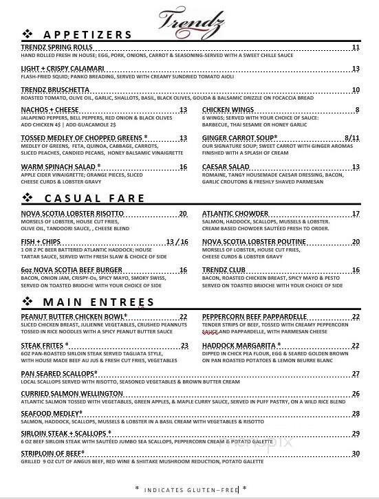 Trendz Cafe and Wine Bar - Dartmouth, NS menu_pic
