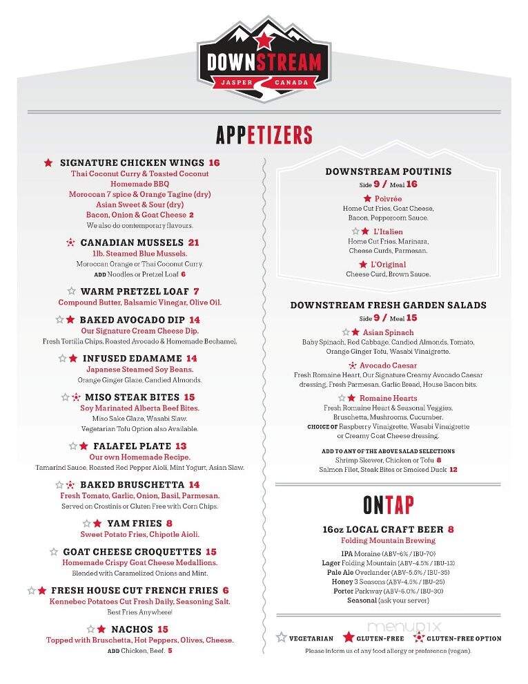 Downstream Bar & Grill - Jasper, AB menu_pic