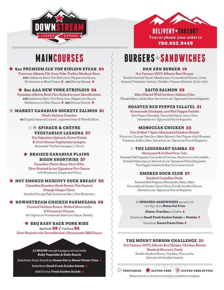 Downstream Bar & Grill - Jasper, AB menu_pic