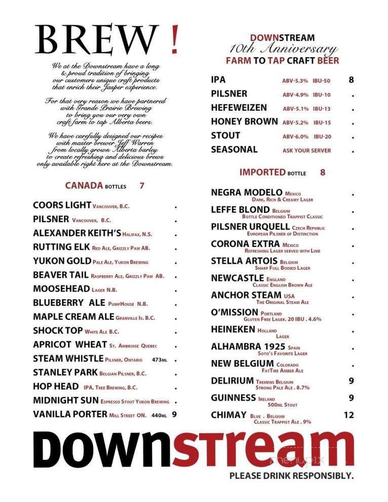 Downstream Bar & Grill - Jasper, AB menu_pic