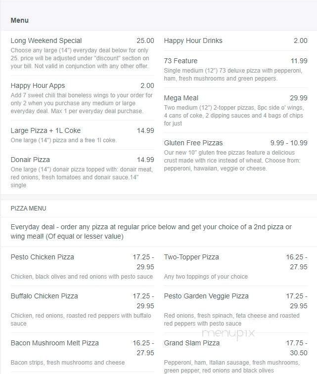 Pizza 73 - Saskatoon, SK menu_pic