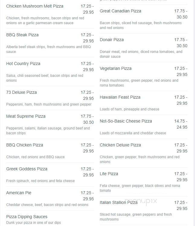 Pizza 73 - Saskatoon, SK menu_pic