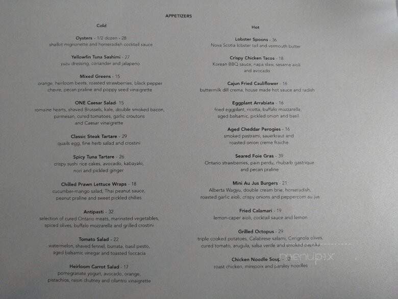 One Restaurant - Toronto, ON menu_pic