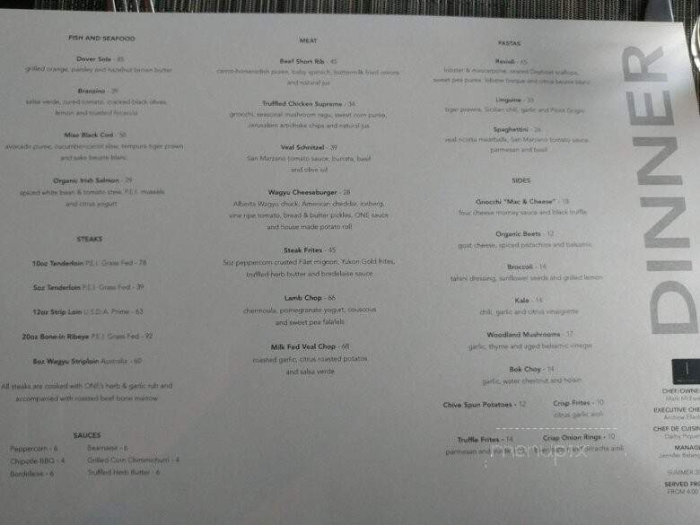 One Restaurant - Toronto, ON menu_pic