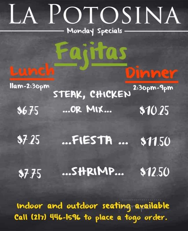 La Potosina Mexican Restaurant - Danville, IL menu_pic