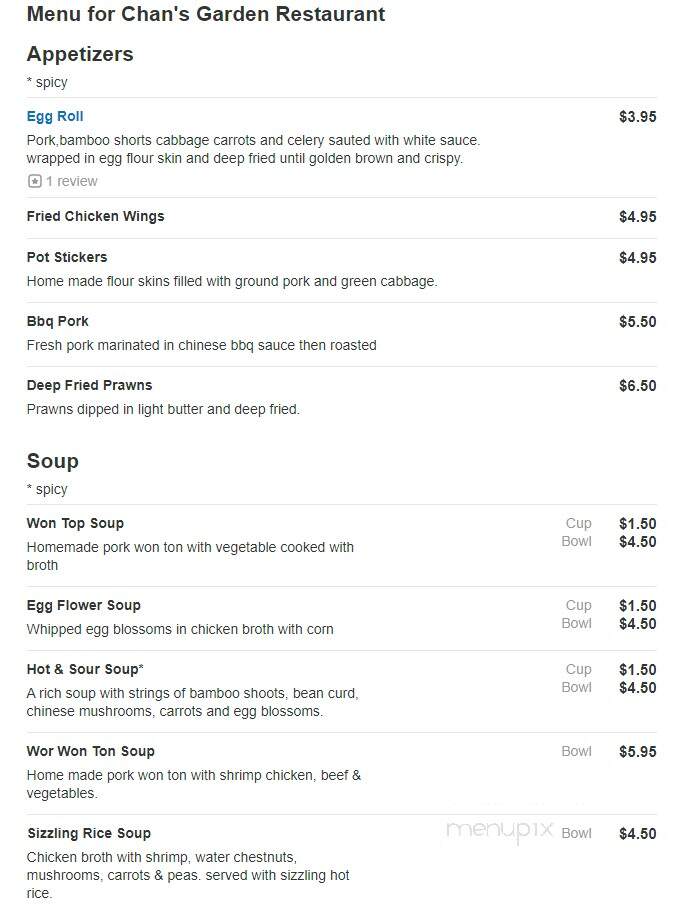 Chan's Garden Restaurant - La Salle, IL menu_pic
