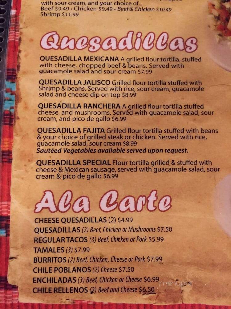 El Mezcal Mexican Restaurant - Bethalto, IL menu_pic