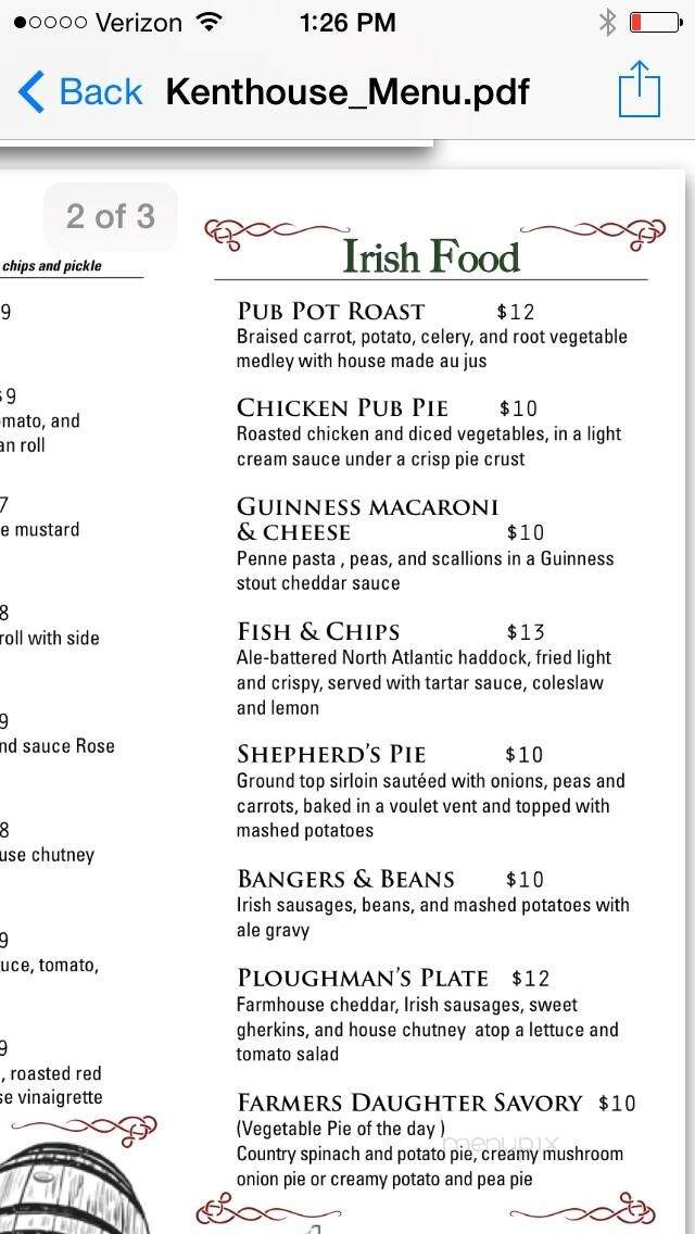 Kent Lounge - Towson, MD menu_pic