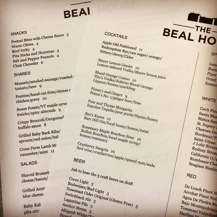 Beal House Inn - Littleton, NH menu_pic
