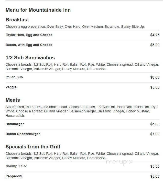 Mountainside Inn - Clifton, NJ menu_pic