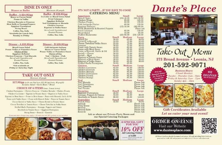 Dante's Place Restaurant-Pizza - Leonia, NJ