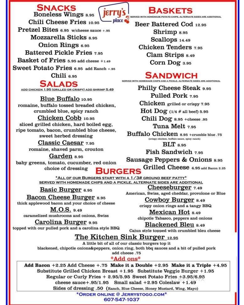 Jerry's Place - Hartwick, NY menu_pic