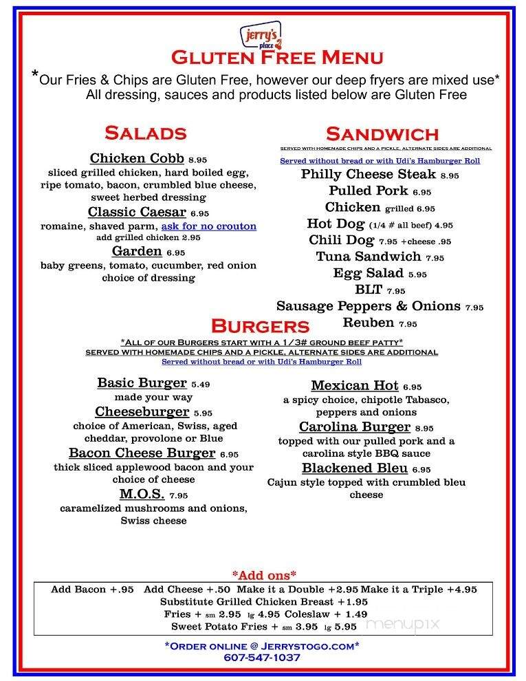 Jerry's Place - Hartwick, NY menu_pic