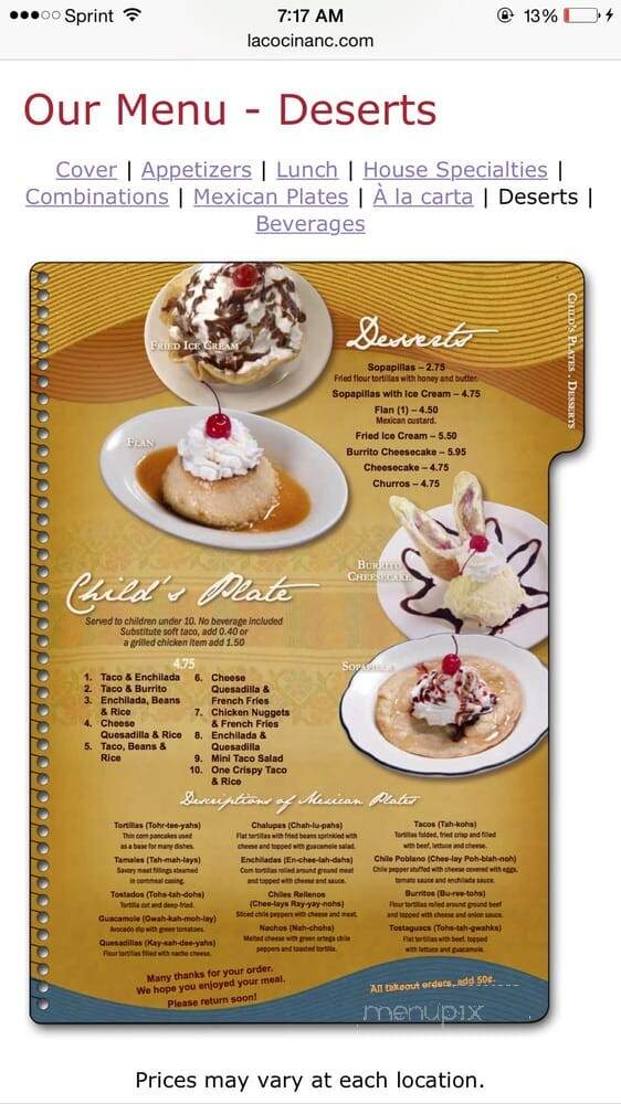La Cocina - Clayton, NC menu_pic