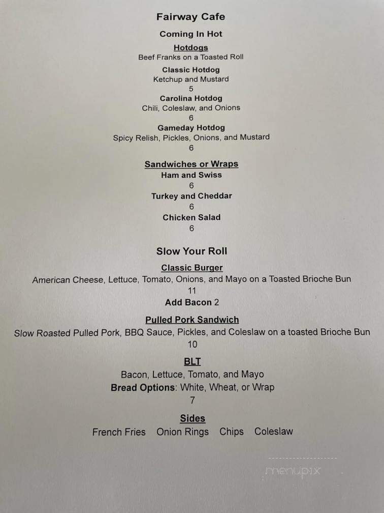 Fairway Cafe - Boone, NC menu_pic