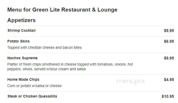 Green Lite Restaurant & Lounge - Saint Marys, PA menu_pic