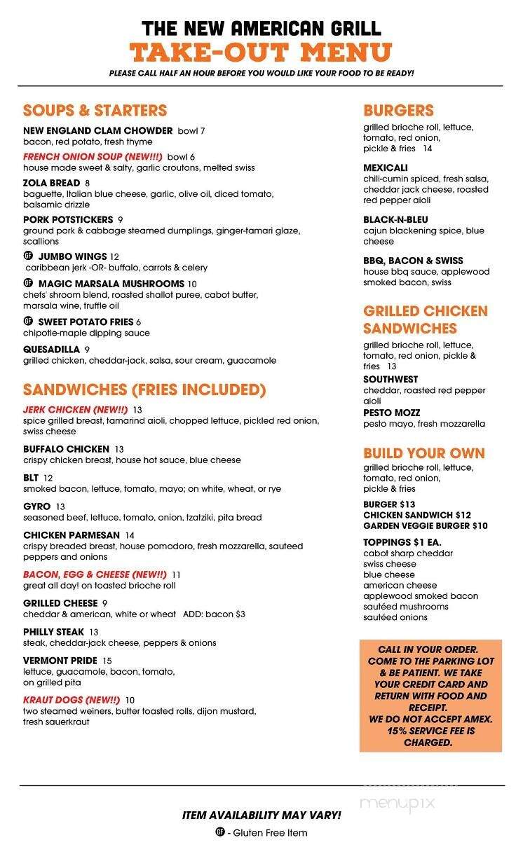 New American Grill - Londonderry, VT menu_pic