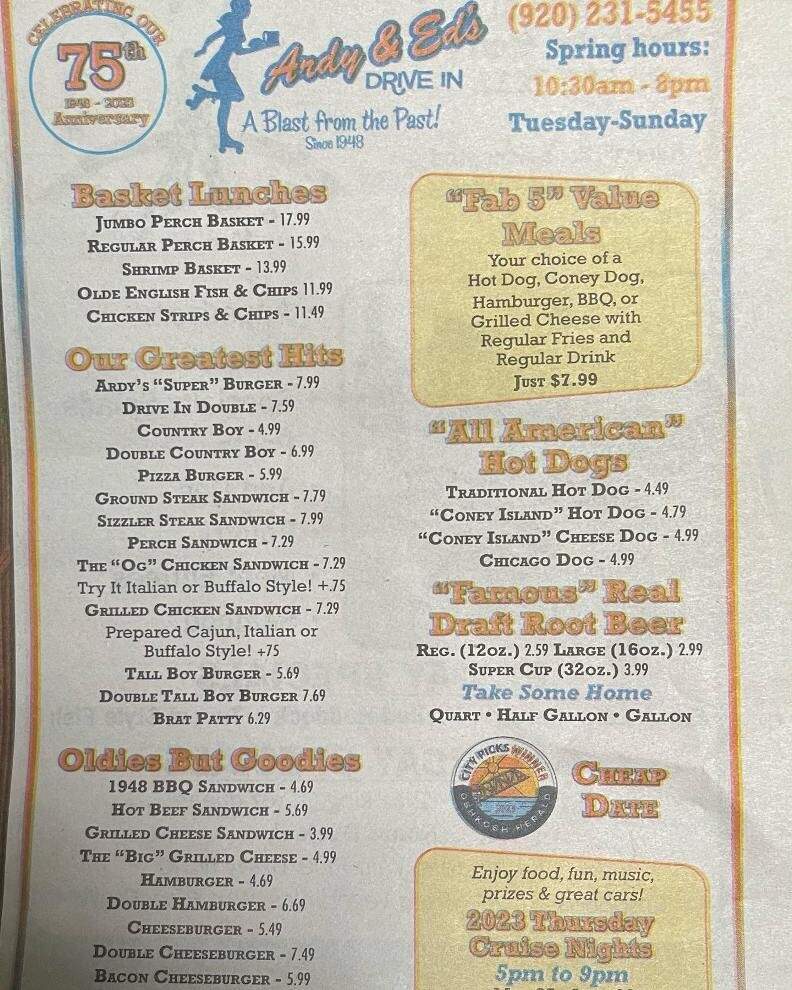 Ardy & Ed's Drive In - Oshkosh, WI menu_pic