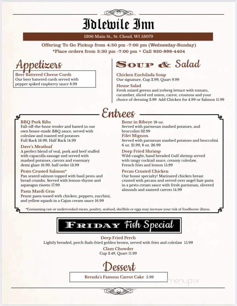 Idlewile Inn - Saint Cloud, WI menu_pic