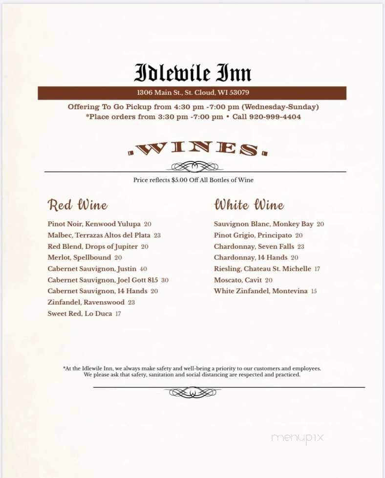 Idlewile Inn - Saint Cloud, WI menu_pic