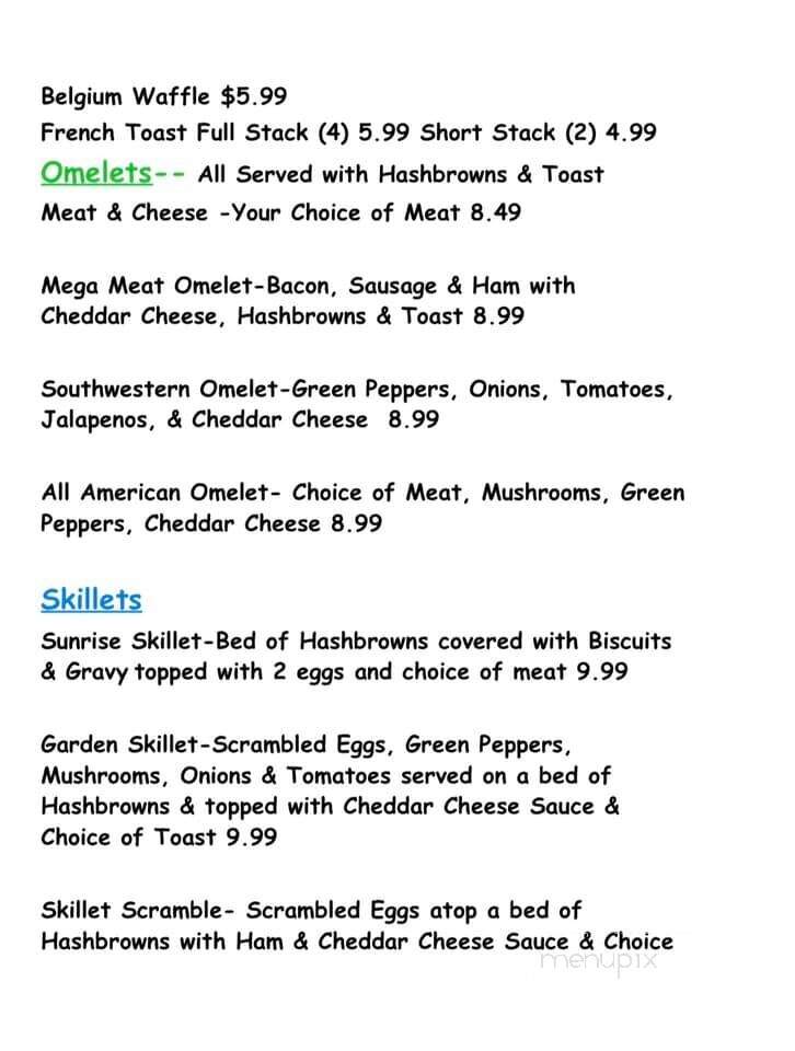 Kickapoo Corners Family Restaurant - Readstown, WI menu_pic