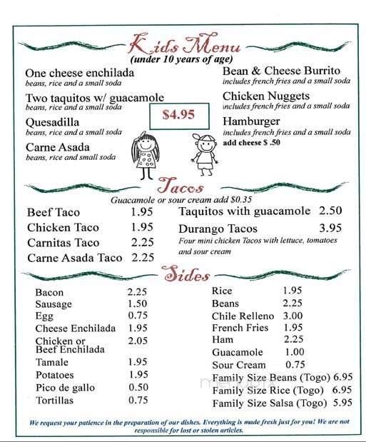 Durango Restaurant - La Puente, CA menu_pic