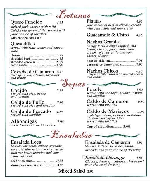 Durango Restaurant - La Puente, CA menu_pic
