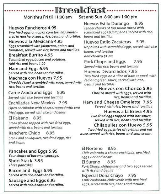 Durango Restaurant - La Puente, CA menu_pic