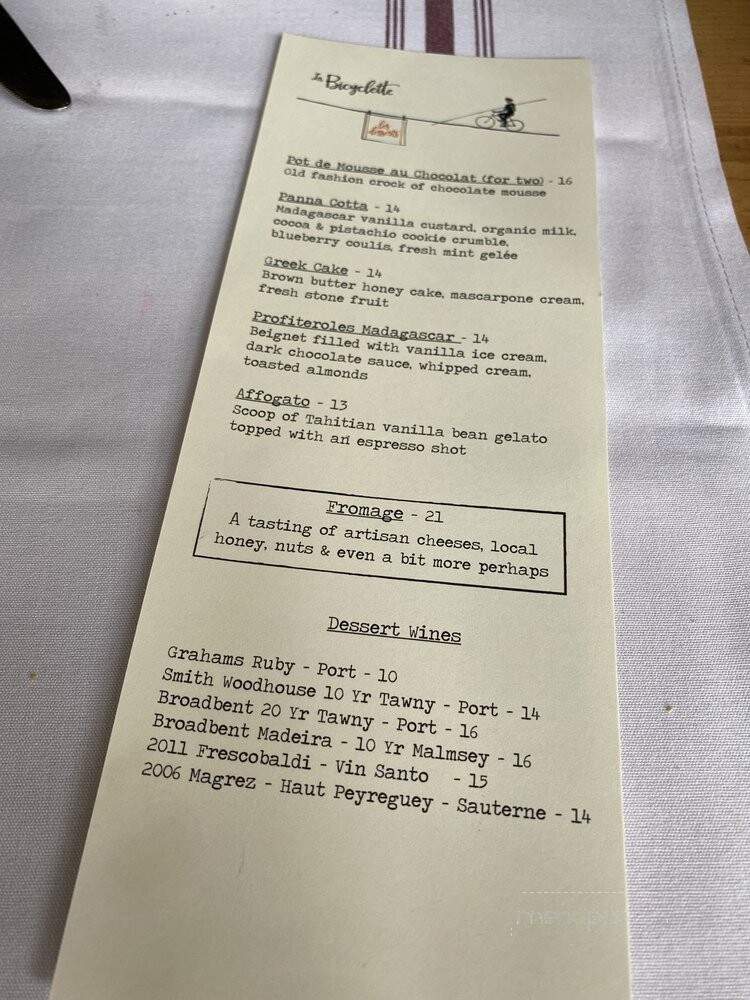 La Bicyclette - Carmel-by-the-Sea, CA menu_pic