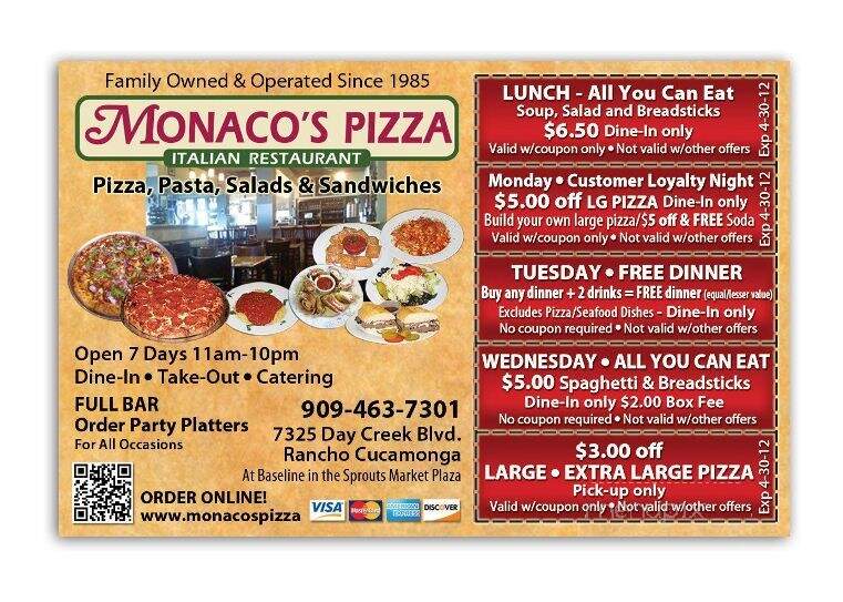 Monaco's Pizza - Rancho Cucamonga, CA