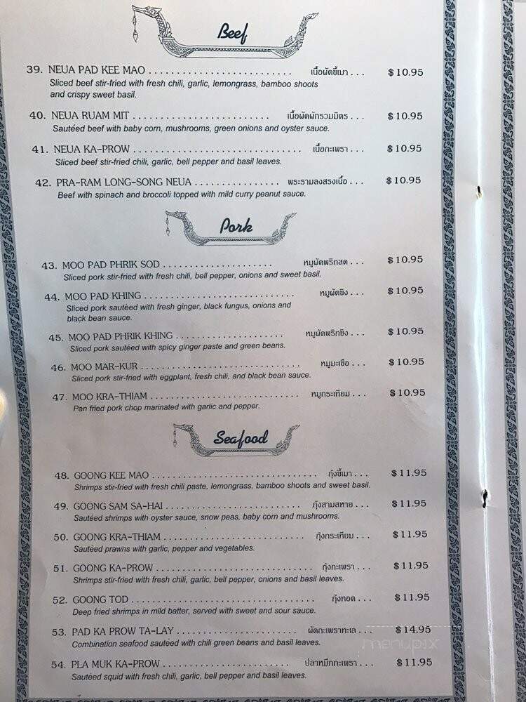 Menu of Chao Praya-Thai Restaurant in Novato, CA 94947