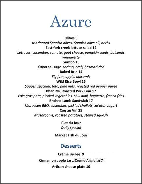 Azure - Fort Myers, FL menu_pic