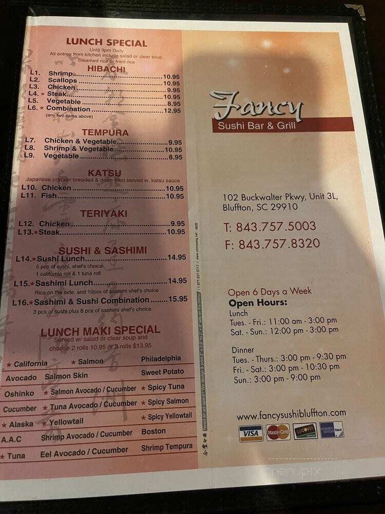 Fancy Sushi Bar & Grill - Bluffton, SC menu_pic
