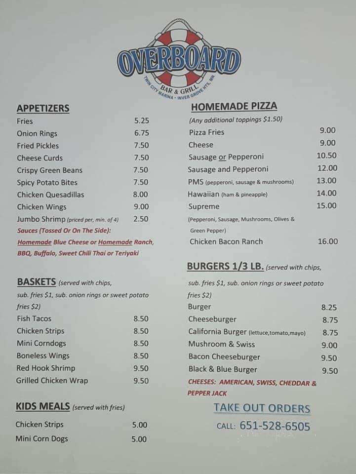 Overboard Bar and Grill - Inver Grove Heights, MN menu_pic