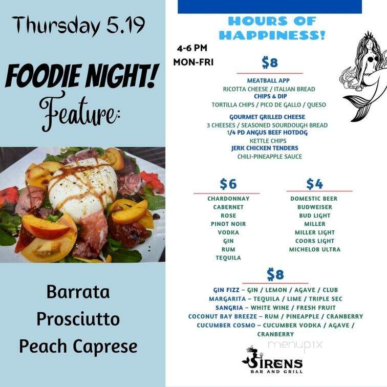 Sirens Bar & Grill - Atlantic City, NJ menu_pic