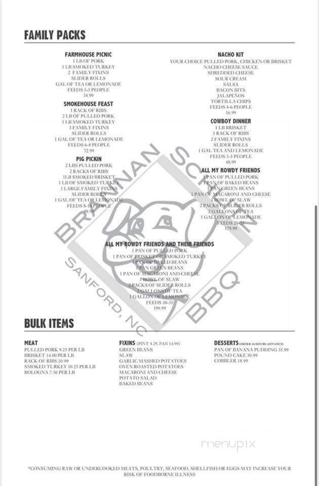 Brannan Schlitz BBQ - Sanford, NC menu_pic