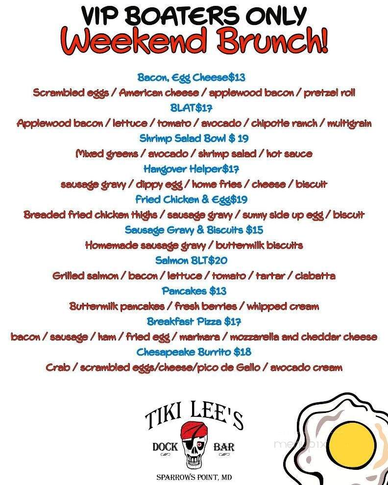 Tiki Lee's Dock Bar - Sparrows Point, MD menu_pic