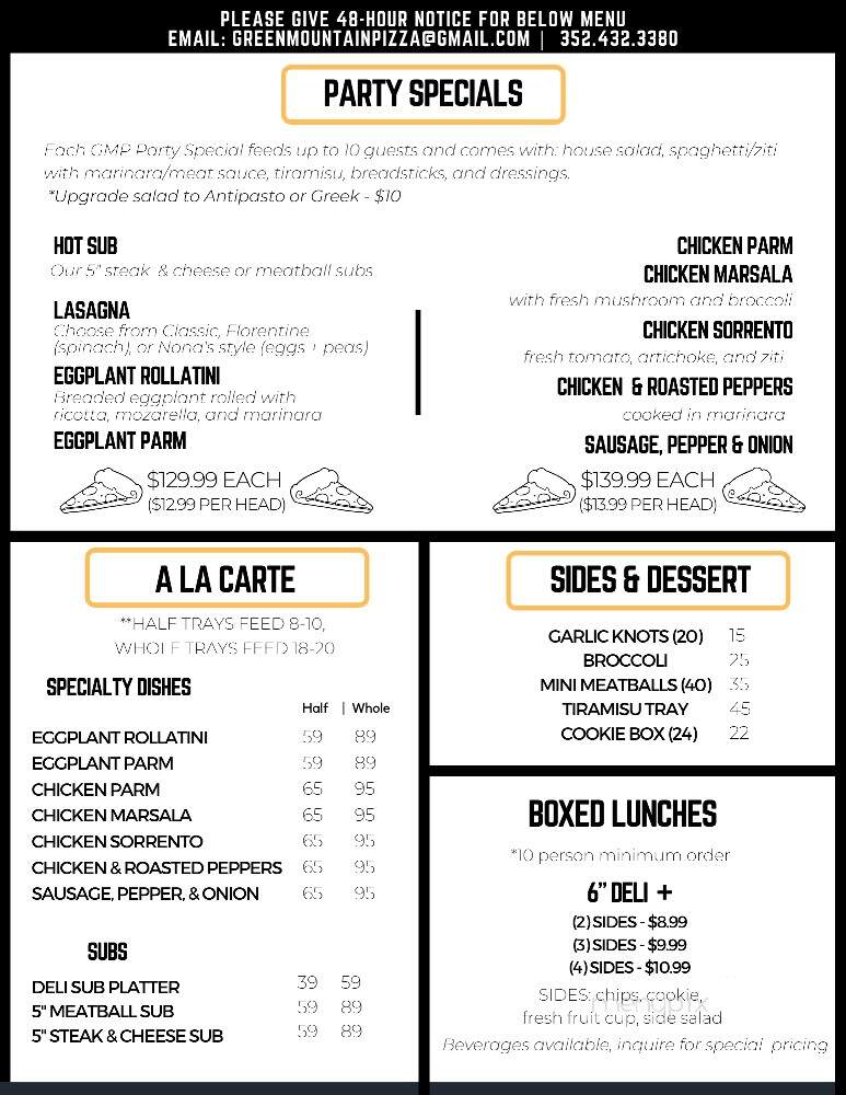 Green Mountain Pizza - Clermont, FL menu_pic