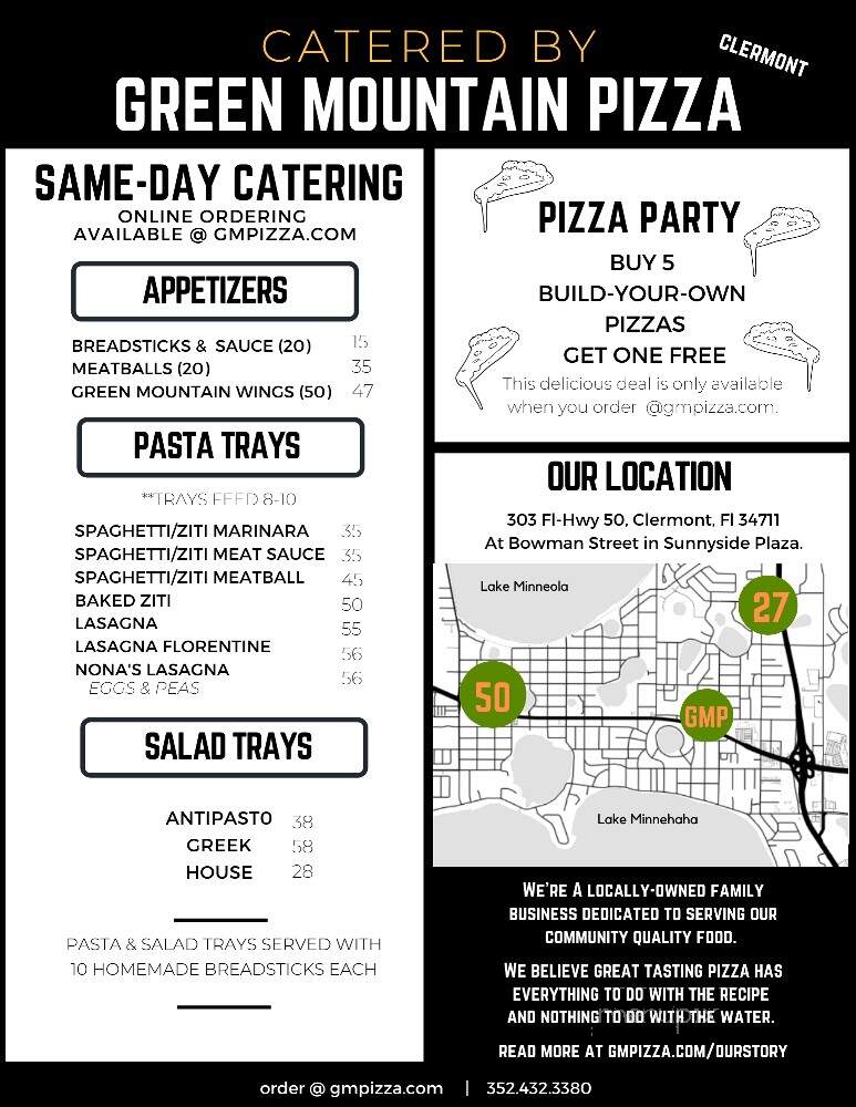 Green Mountain Pizza - Clermont, FL menu_pic